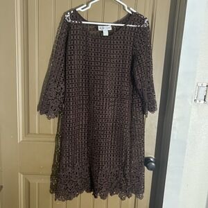 L And B Lace Dress Womens Size S Black Lined Round Neck 3/4 Bell Sleeve